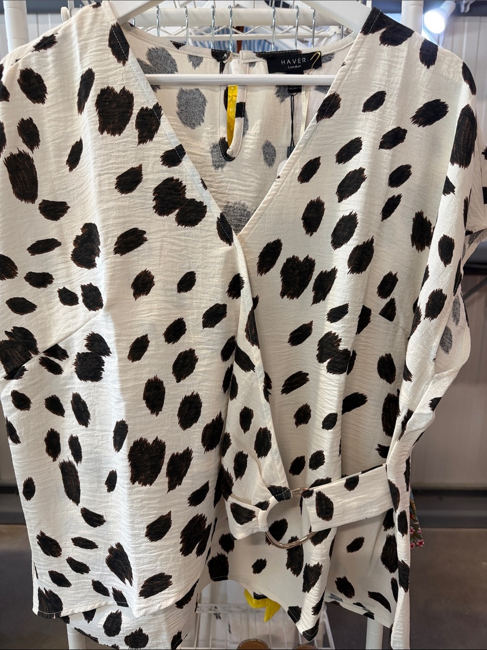 HAVER London Cream Top with Black and Brown Spot Print